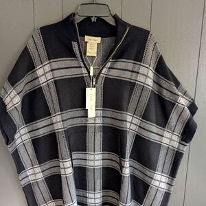 NWT - Charlie Paige Black Plaid Poncho - OS